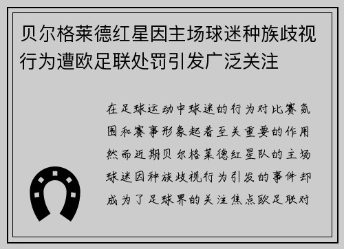 贝尔格莱德红星因主场球迷种族歧视行为遭欧足联处罚引发广泛关注 贝尔格莱德红星因主场球迷种族歧视行为遭欧足联处罚引发广泛关注