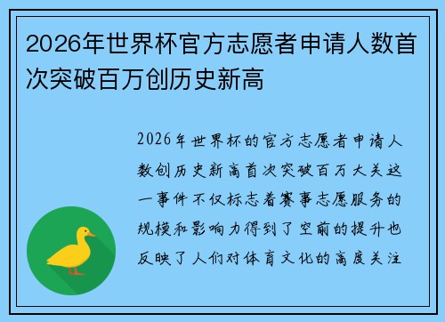 2026年世界杯官方志愿者申请人数首次突破百万创历史新高